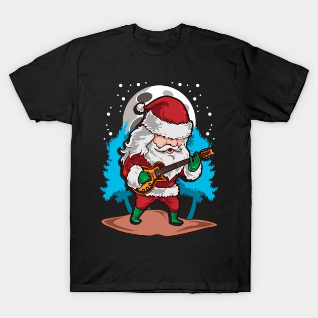 Christmas Santa Claus Guitar Player Guitarist Musician Gift T-Shirt by E